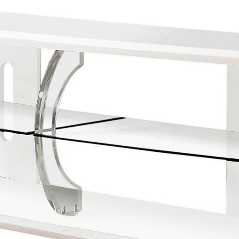 72 Wooden TV Stand With Spacious Glass Shelf， White And White