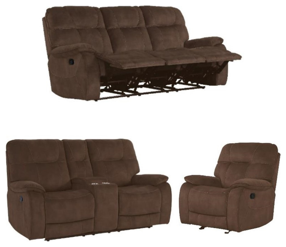 Home Square 3 Piece Set with Recliner  ampLoveseat  ampSofa in Shadow Brown   Living Room Furniture Sets   by Homesquare  Houzz