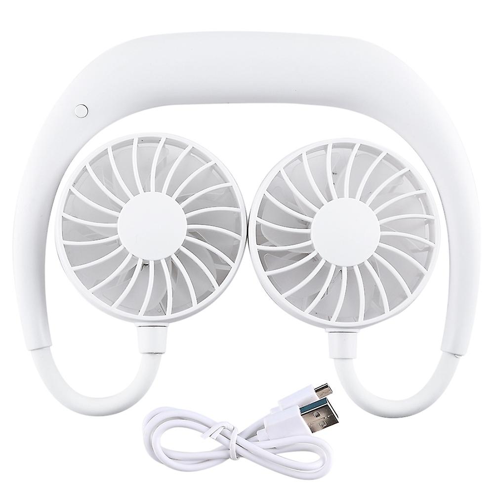 White New Neckband Fan Handheld Sports Fan 3 Speeds Adjustable Wearable Fan Charging Hanging Fan Portable Lazy Usb Travel Fan