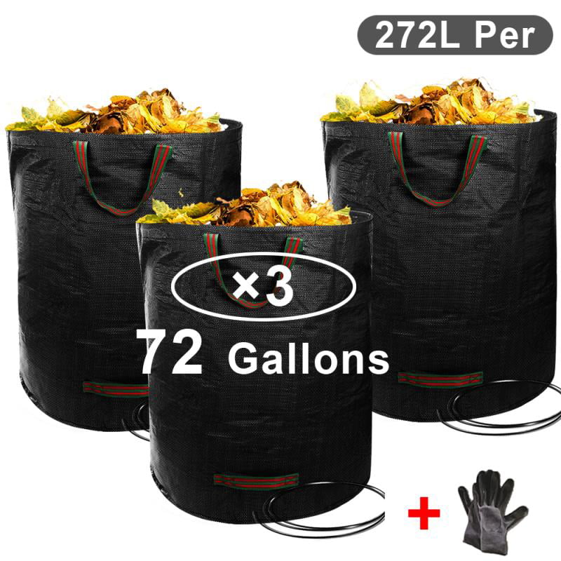 3X 72 Gallon Reusable Waterproof Portable Duty Garden Waste Bag Refuse Sack Leaves Grass Bin, Black