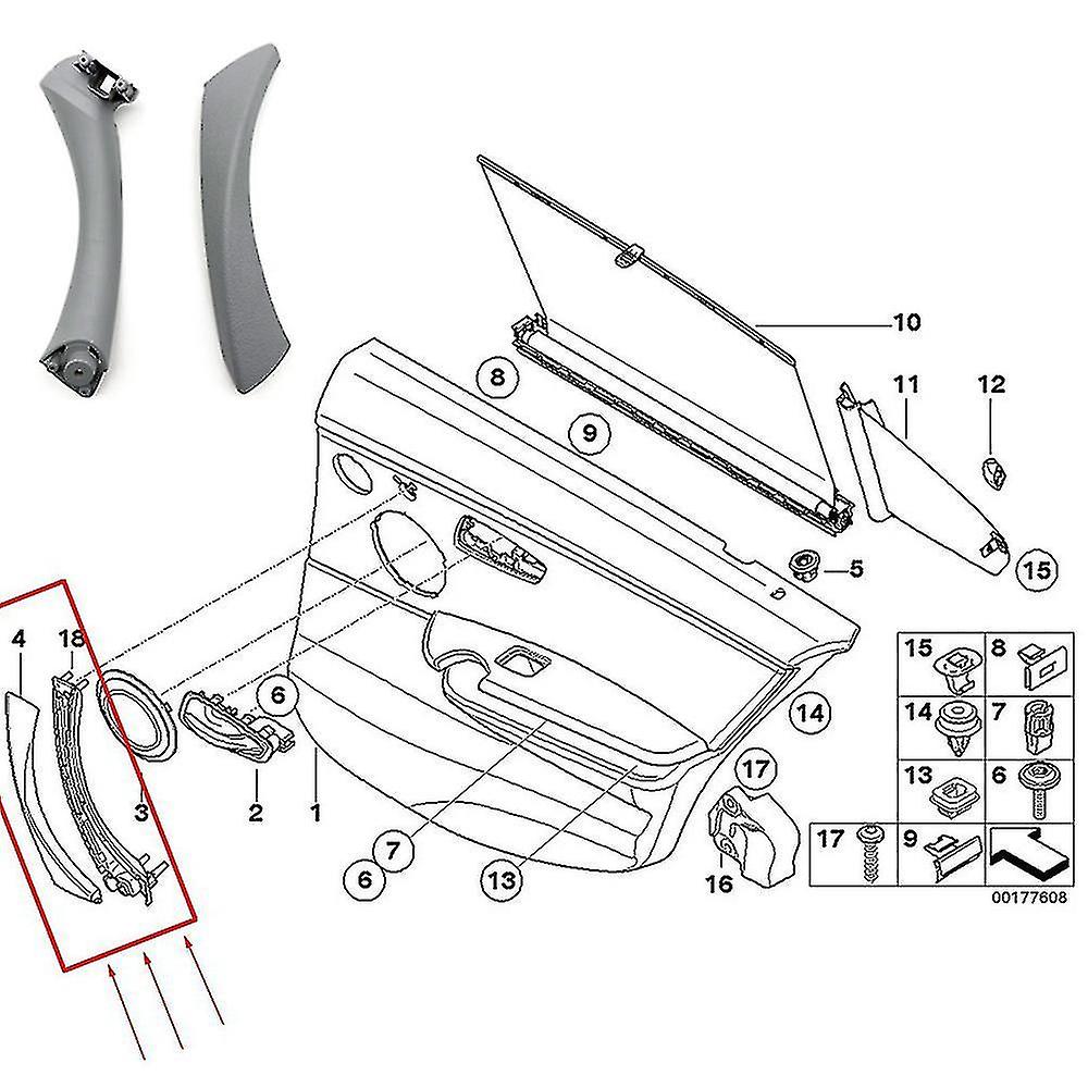 Car Left Interior Door Pull Handle With Cover Trim Replacement For- 3 Series E90 E91 E92 2004-2012