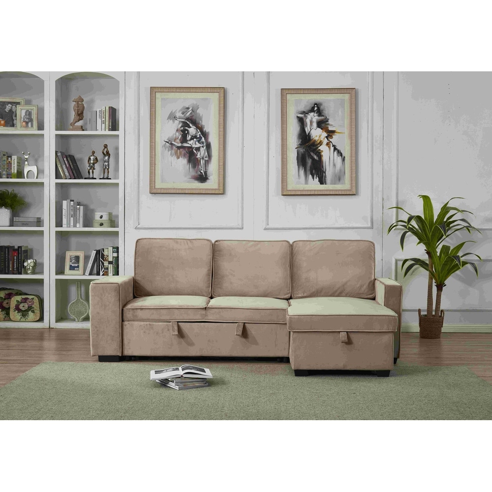 Velvet Sectional Sofa Reversible Chaise with Pull out Sleeper