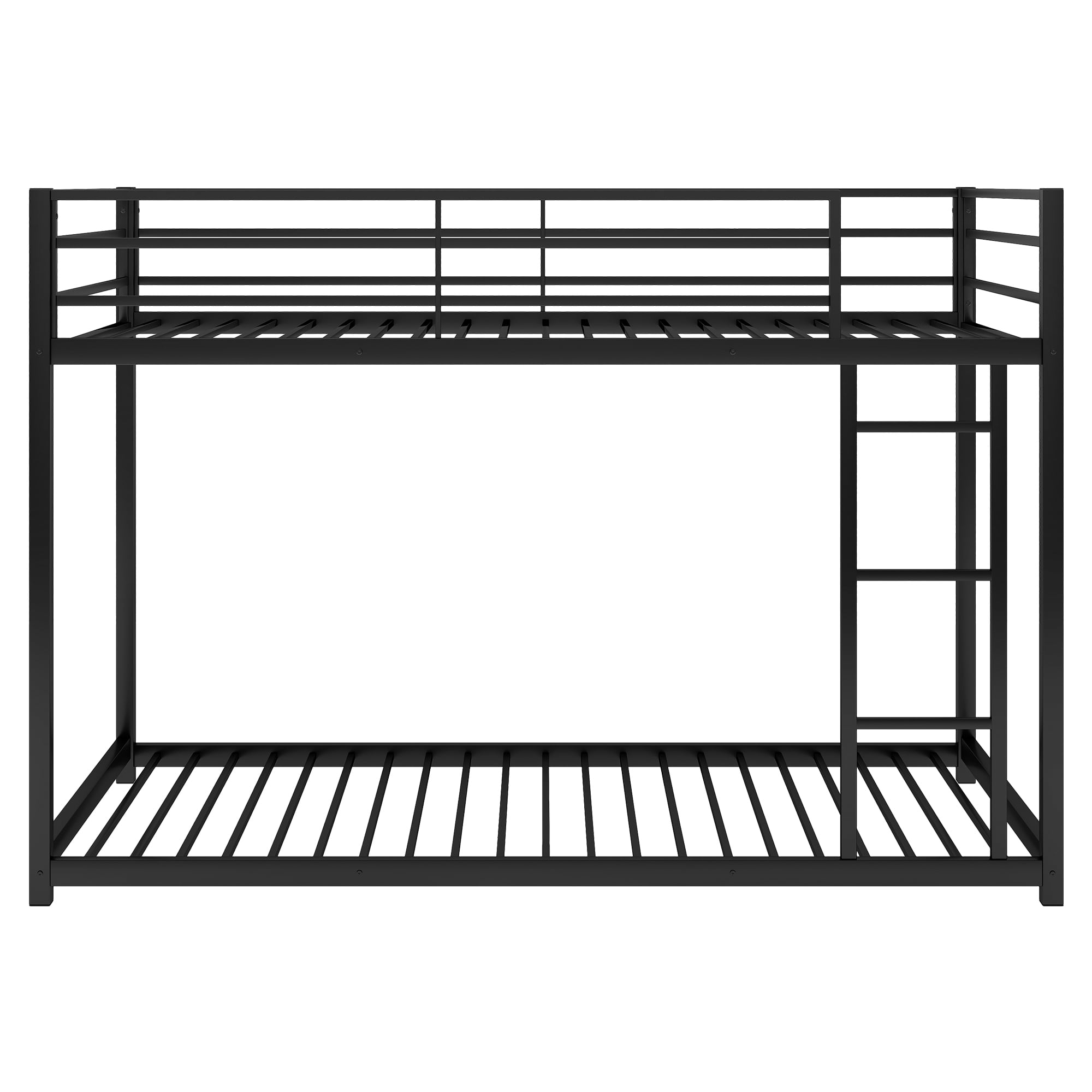 Jump Into Fun Bunk Bed, Twin over Twin Bunk Bed with 42 Sturdy Slats, Safety Guard Rail & Ladder, Metal Bunk Bed for Kids Teens, Low Bunk Bed for Boys Girls Dormitory Bedroom, Black