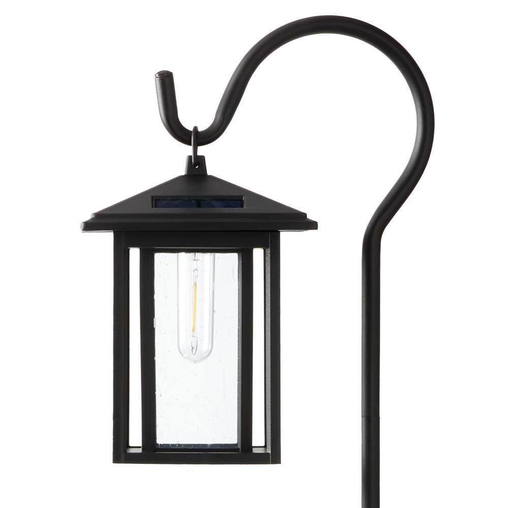 Hampton Bay Grantville Solar 15 Lumens Black Outdoor Integrated LED Shepherd Hook Path Light (2-Pack) WeatherWaterRust Resistant 93153