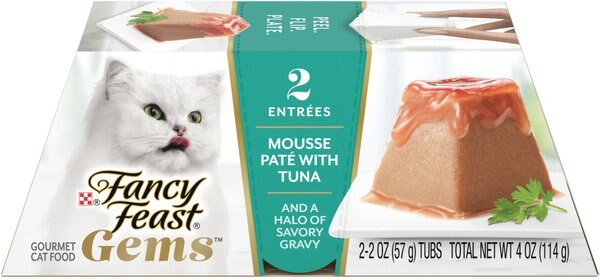 Fancy Feast Gems Mousse Tuna and a Halo of Savory Gravy Pate Wet Cat Food， 4-oz box， case of 8