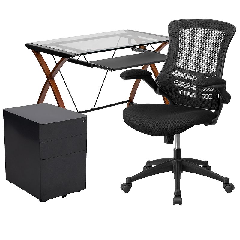 Flash Furniture X-Side Desk， Office Chair and Filing Cabinet 3-piece Set