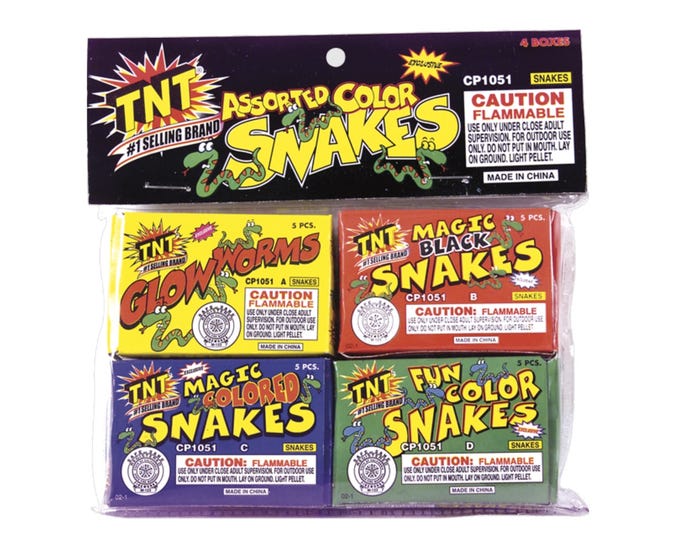 TNT Fireworks Assorted Snakes， 8 Pack - 320333A