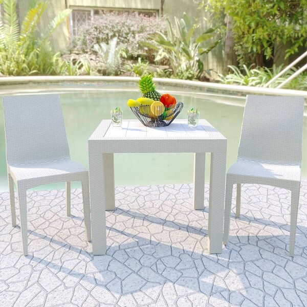 LeisureMod Mace Outdoor Square Dining Table With Umbrella Hole