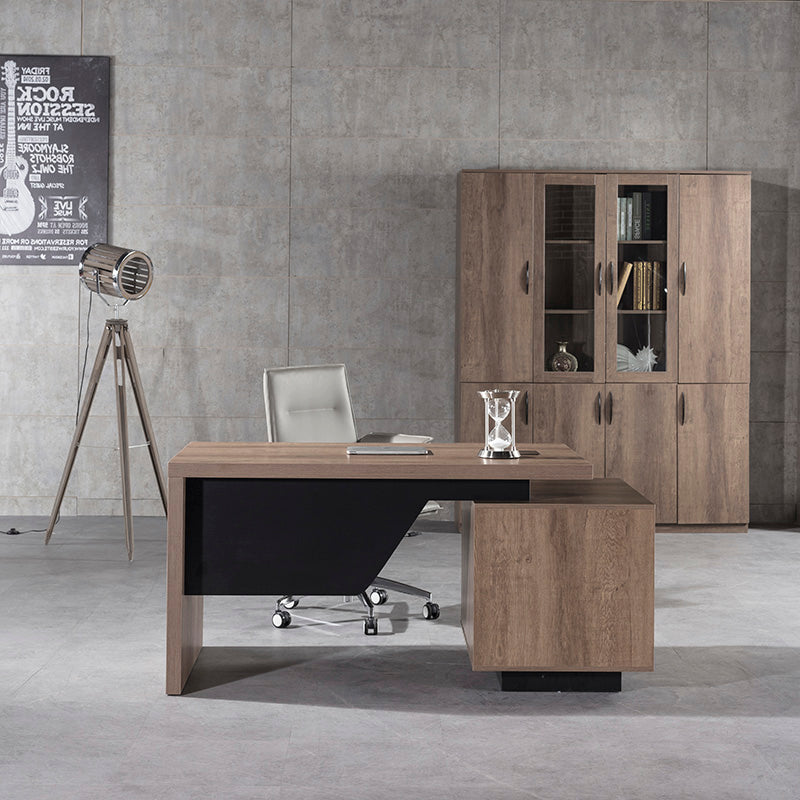 KELLEN Executive Desk with Left Return 1.6-1.8M - Warm Oak & Black