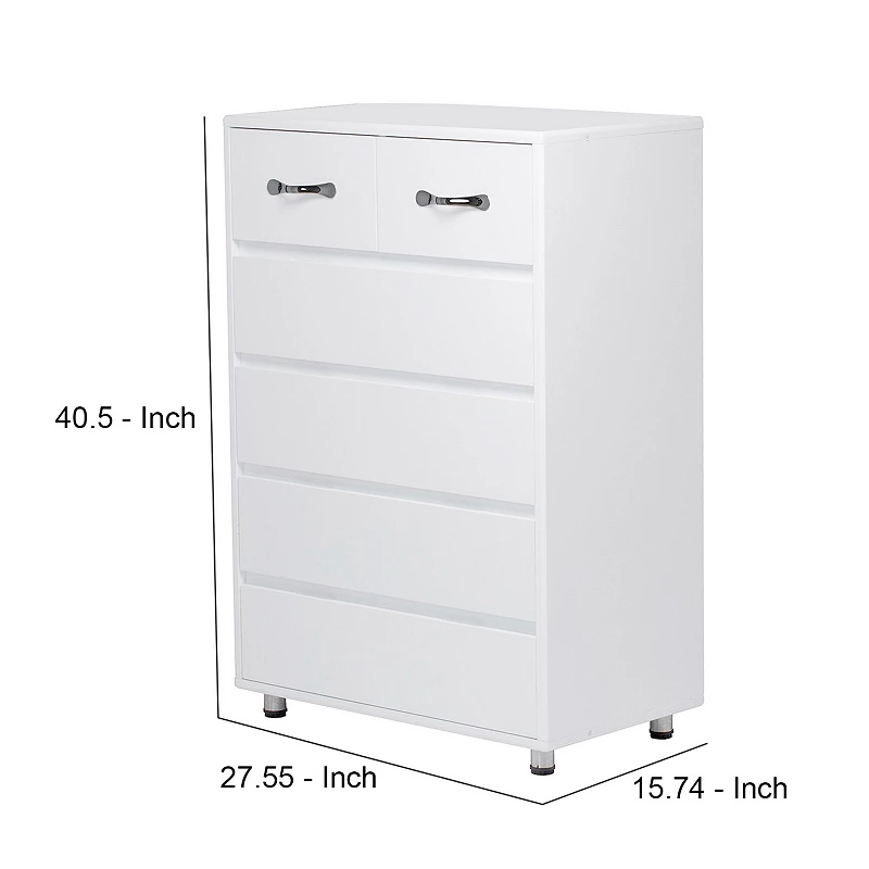 6 Drawer Chest with Curved Metal Handle， White