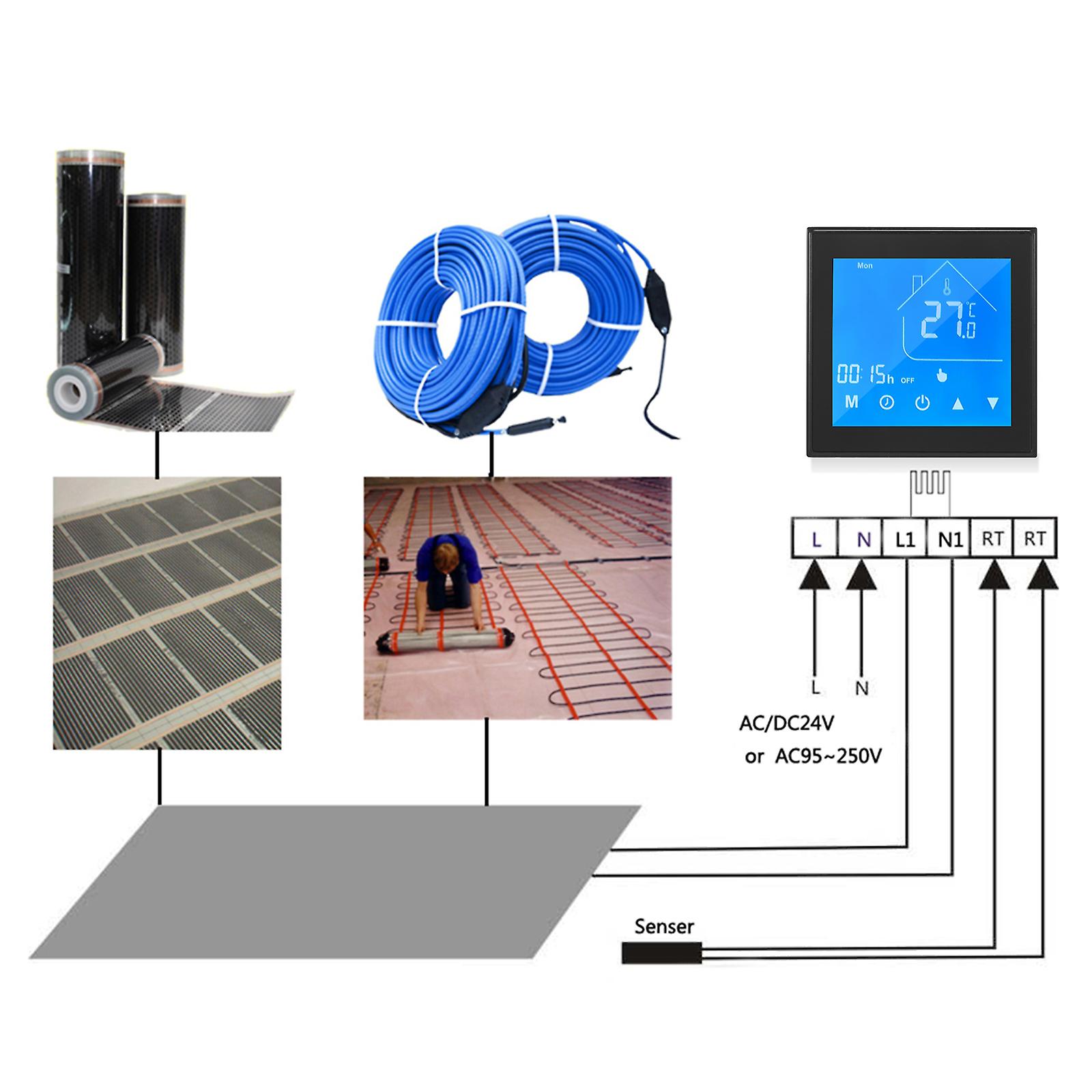 Black Thermostat Temperature Controller Lcd Display Week Programmable For Water/gas Boiler For Household