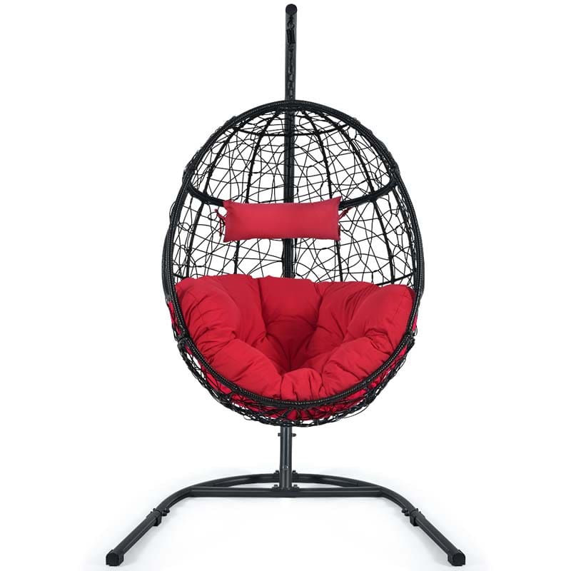 Outdoor Indoor Hanging Egg Chair Hammock Swing Chair with C Hammock Stand Set, Soft Seat Cushion & Pillow