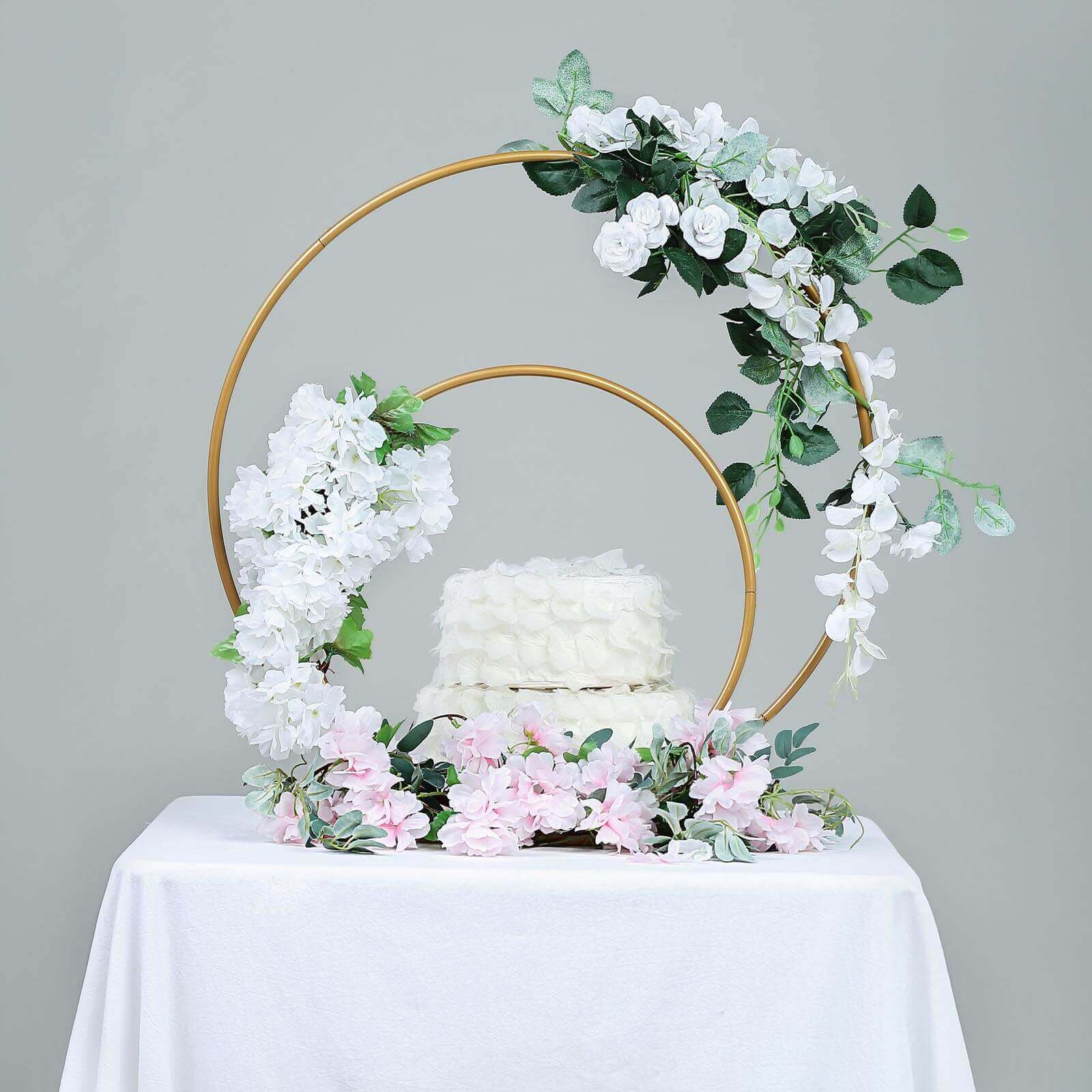 Gold Double Metal Hoop Wedding Centerpiece, Flower Stand 24