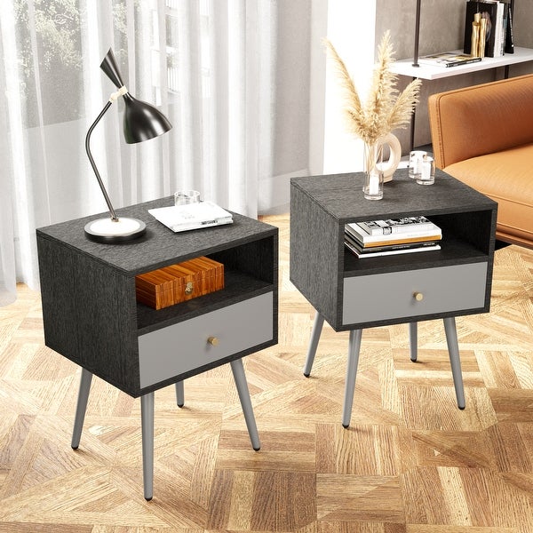 Nightstand with 1 Storage Drawer Set of 2