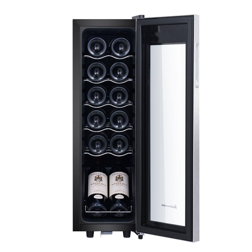 Kalamera Single Zone 12-Bottle Free Standing Compressor Wine Cooler with Glass Door KRC-12SS