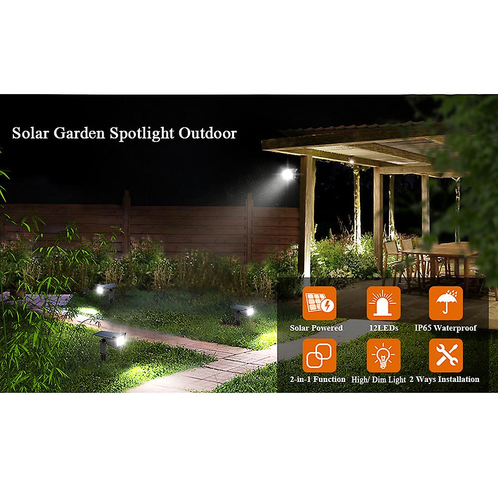 Solar Garden Spotlight Outdoor Waterproof 12 Leds 2-in-1 Solar In-ground Landscape Spotlights and Led Wall Lamps With Adjustable Angle Landscape Path Li