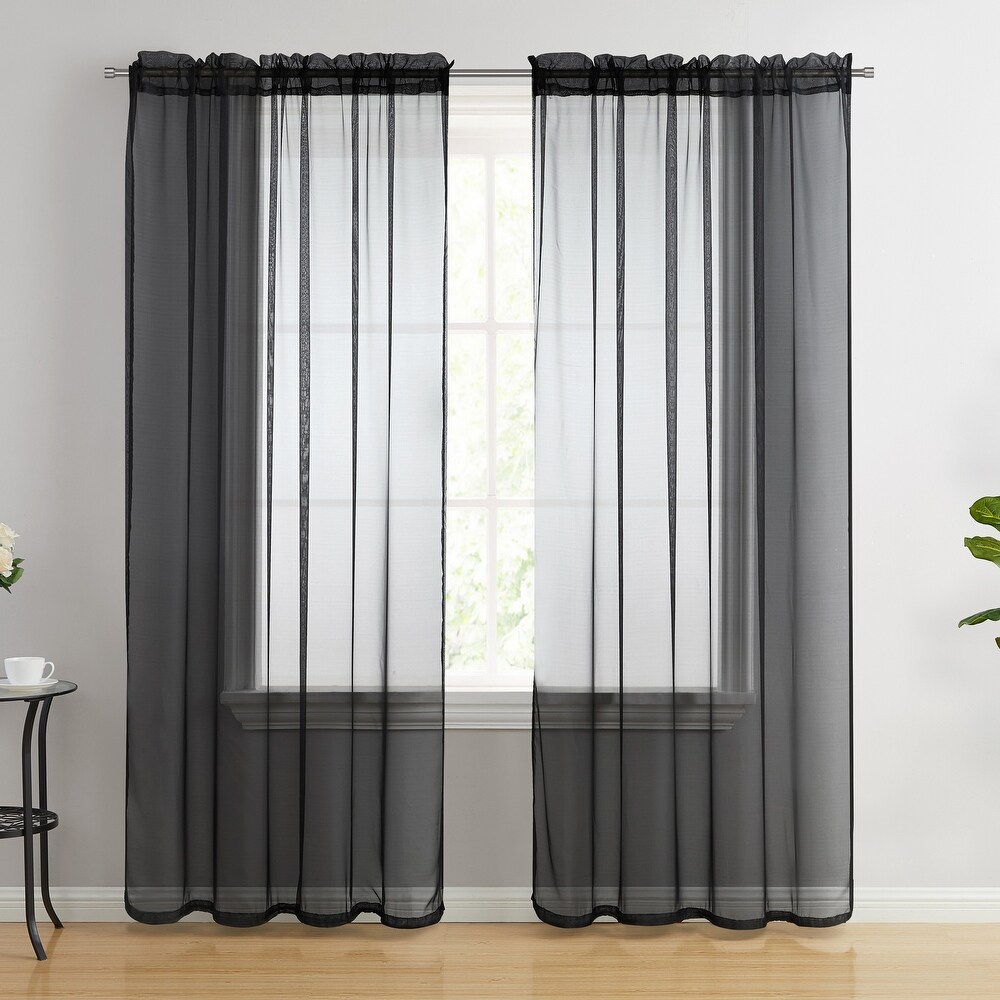 VCNY Home O'Hara Solid Black Rod Pocket Sheer Curtain   60\