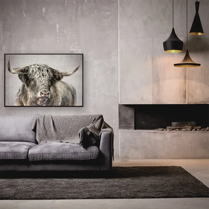 Kyloe Bull Hand Embellished Canvas Wall Art in Floater Frame