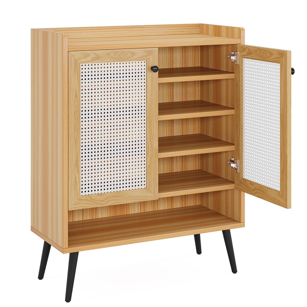 Shoe Cabinet with Doors  Rattan Shoe Storage Cabinet  6 Tier Shoes Organizer Cabinets for Entryway