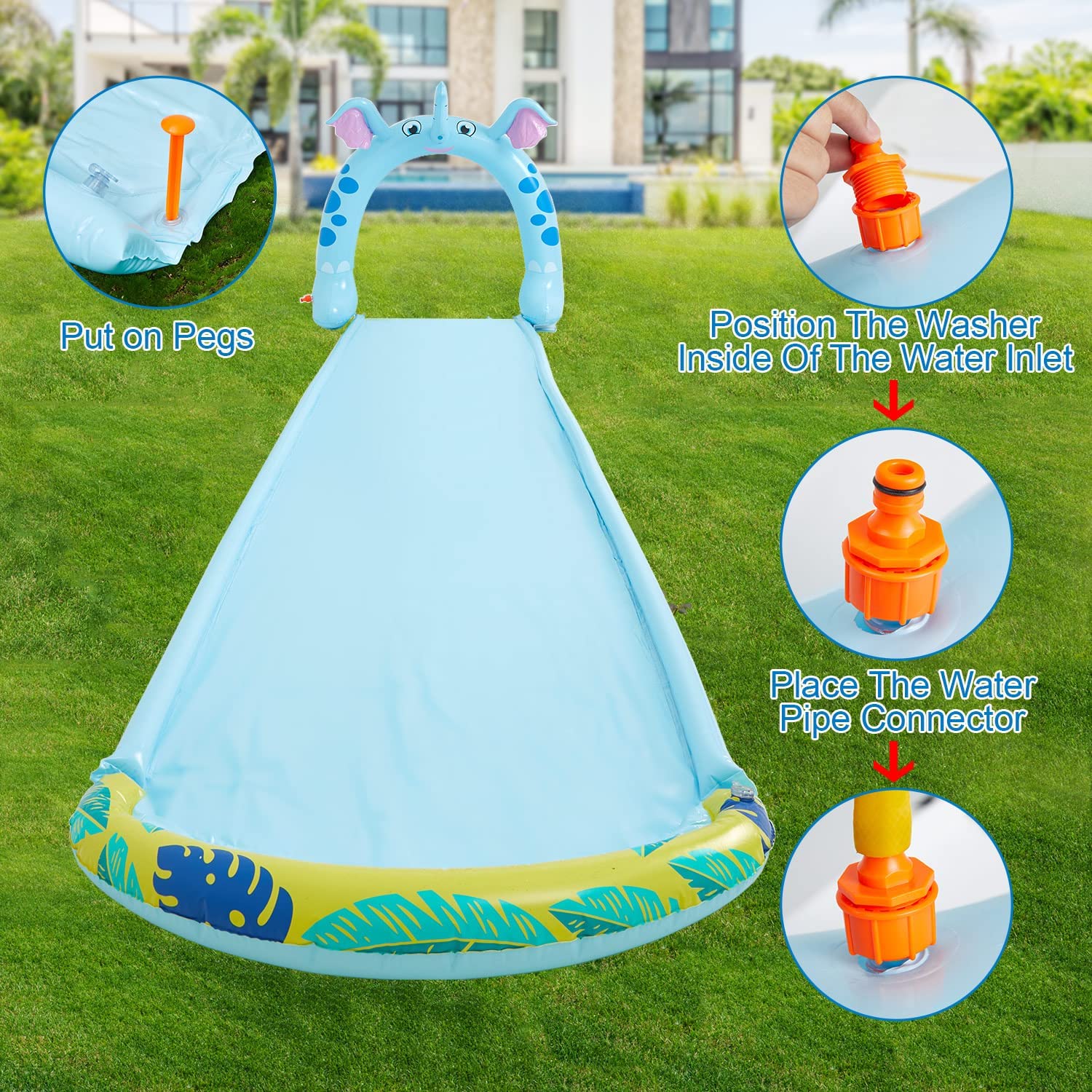 Lavinya Water Slip with 2 Bodyboards, 15.7Ft Spraying Inflatable Water Slide With Swimming Pool Games Summer Toy with Build in Sprinkler for Kids Boys Girls Ages 3Y+