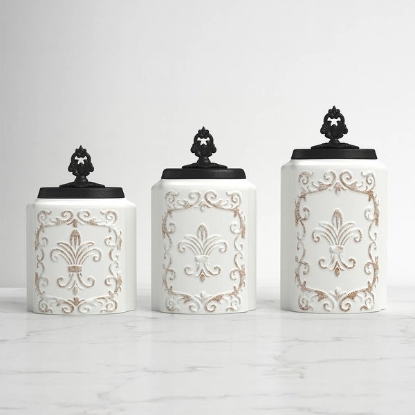 White Antique Set of 3 Canister