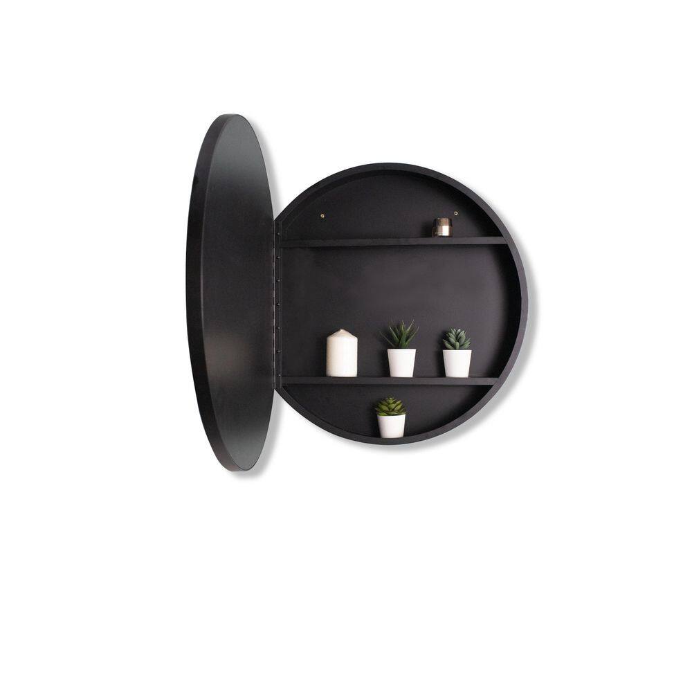 24 in. W x 24 in. H Round Black Iron and Aluminum RecessedSurface Mount Medicine Cabinet with Mirror MC2424-10276