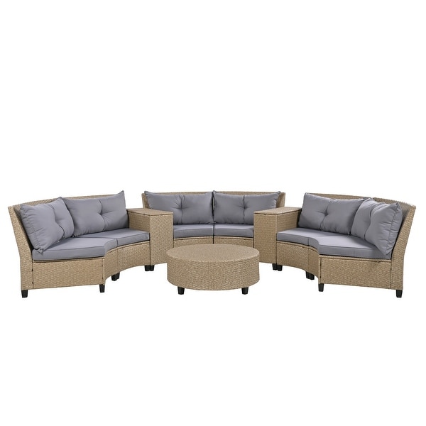 6Piece Rattan Patio Conversation Set with Cushions and Coffee Table