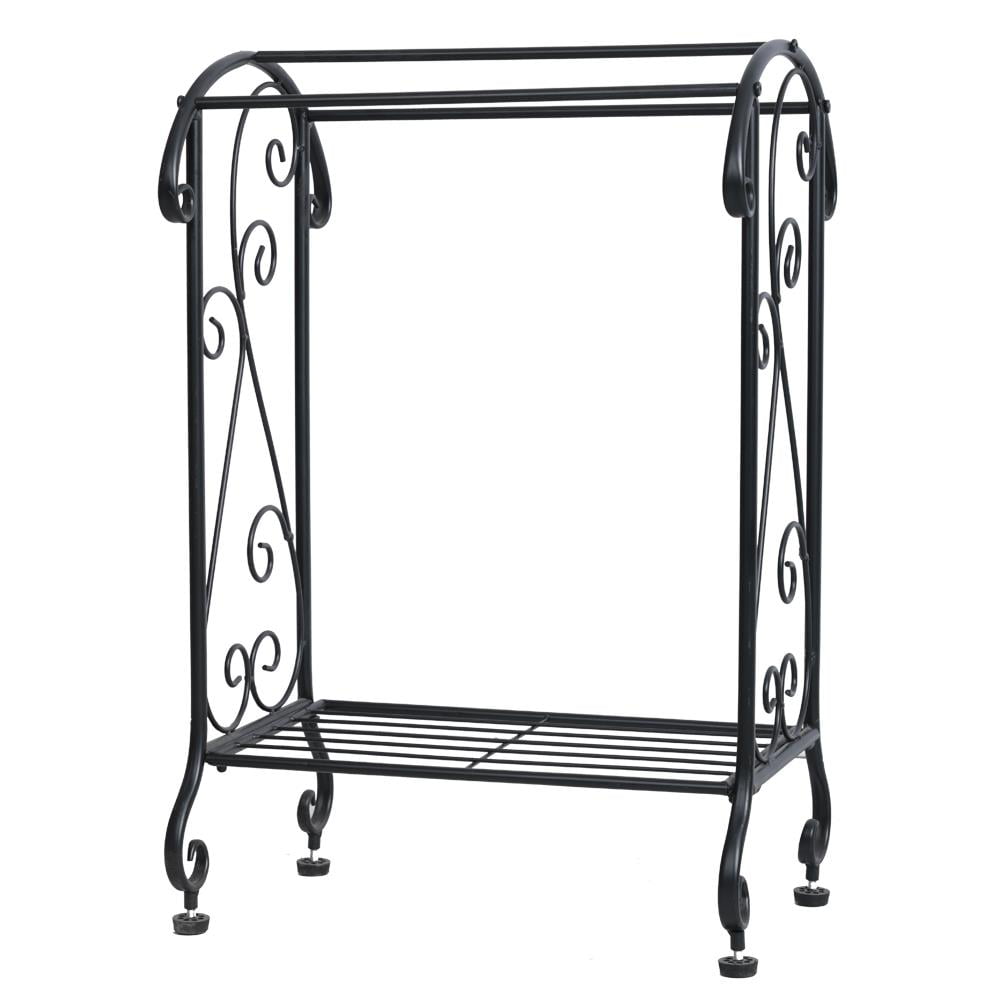 Ktaxon Metal Freestanding Towel Rack Stand Holder with Storage Shelf Organizer, Black Finish