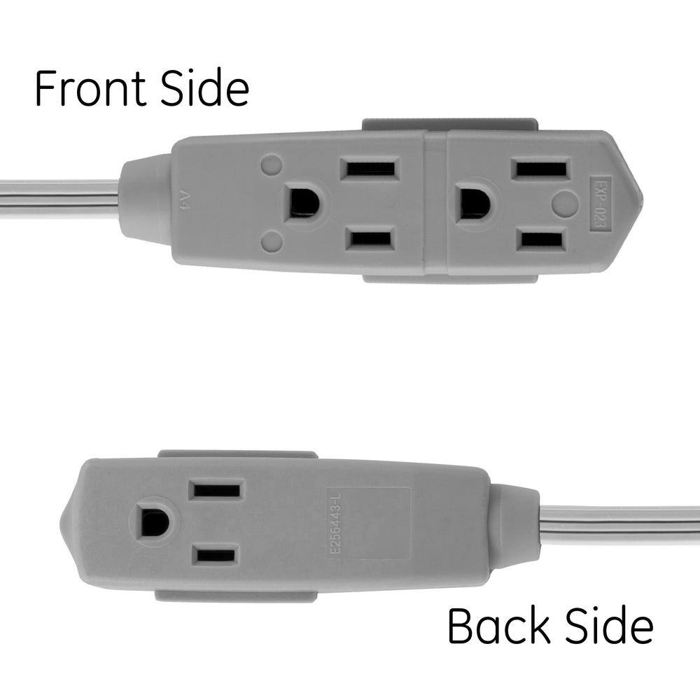 GE 15 ft. 3-Outlet Grounded Office Cord with Right Angle Plug Gray 43026