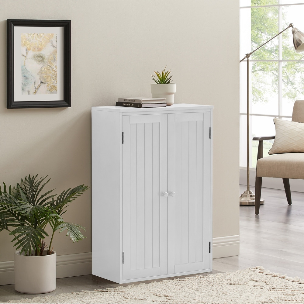 Storage Cabinet Freestanding Wooden Floor Cabinet with Adjustable Shelf and Double Door