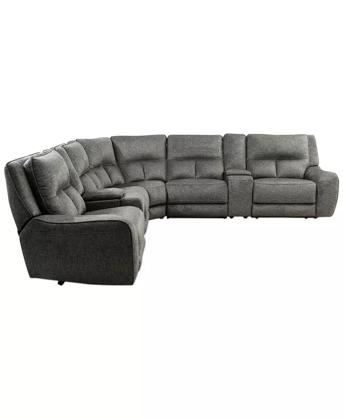 Furniture CLOSEOUT! Terrine 7-Pc. Fabric Sectional with 2 Power Motion Recliners and 2 USB Consoles