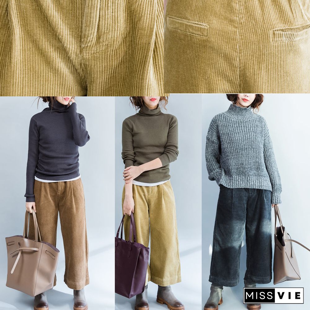 brown stylish warm cotton corduroy wide leg pants vintage casual trousers