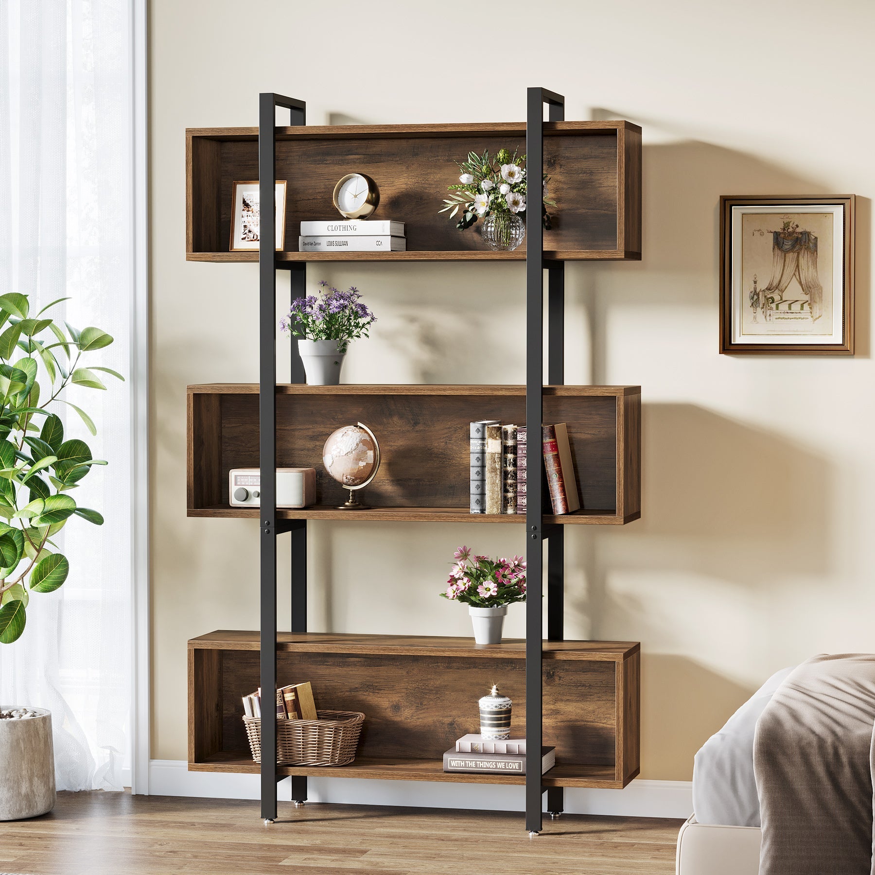 70.9 Wood Bookshelf, 6-Tier Etagere Bookcase Display Shelf with Open Shelves