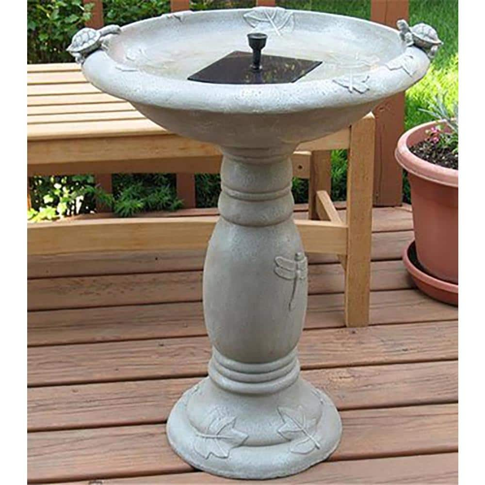 Smart Solar Country Gardens Gray Weathered Stone Solar Birdbath Fountain 20622R01