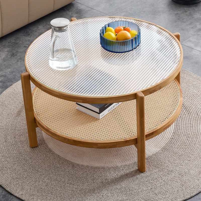 Modern Circular Double Layer Coffee Table for Living Room  Natural