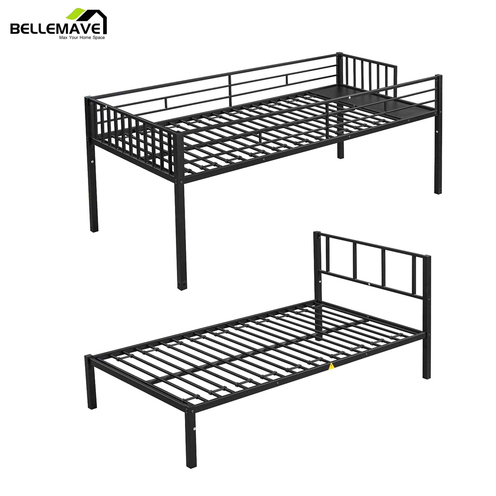 Bellemave Metal Triple Bunk Bed with Ladder, Twin over Twin over Twin Bunk Bed for Kids, Boys & Girls in Bedroom, Convert into 3 Twin Bed, Black