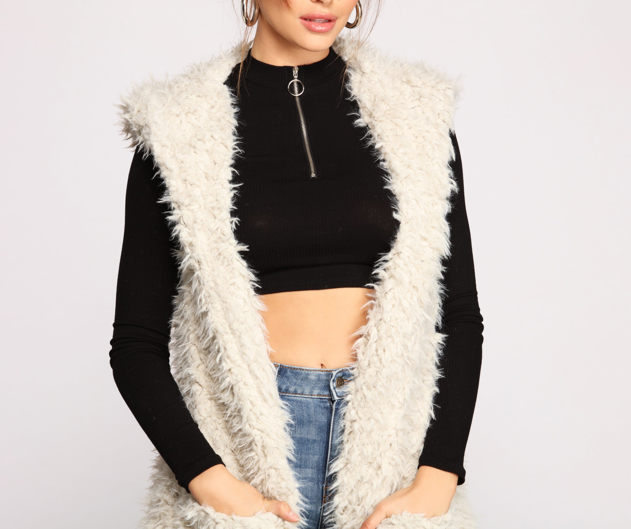 Major Diva Faux Fur Long-Line Hooded Vest