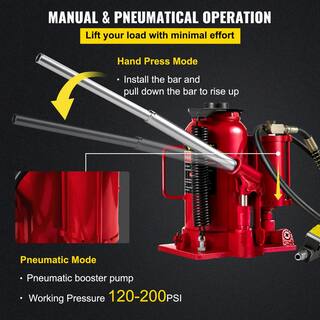 VEVOR 20-Ton Bottle Red Air Hydraulic Bottle Jack Heavy-Duty Auto Truck Repair Lift Air Jack QJD20TYYGSRD00001V0