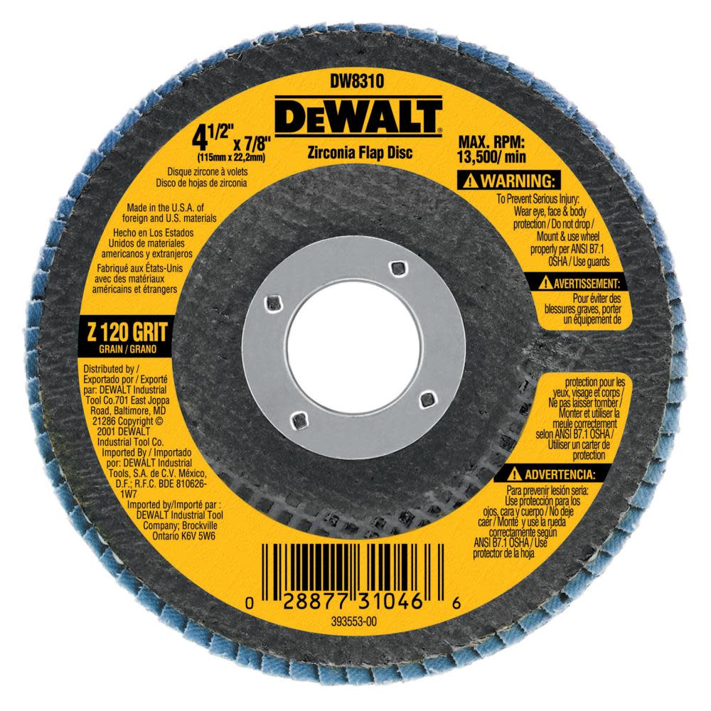 DEWALT 4-1/2-in x 7/8-in 120 Grit Zirconia Flap Disc DW8310 from DEWALT