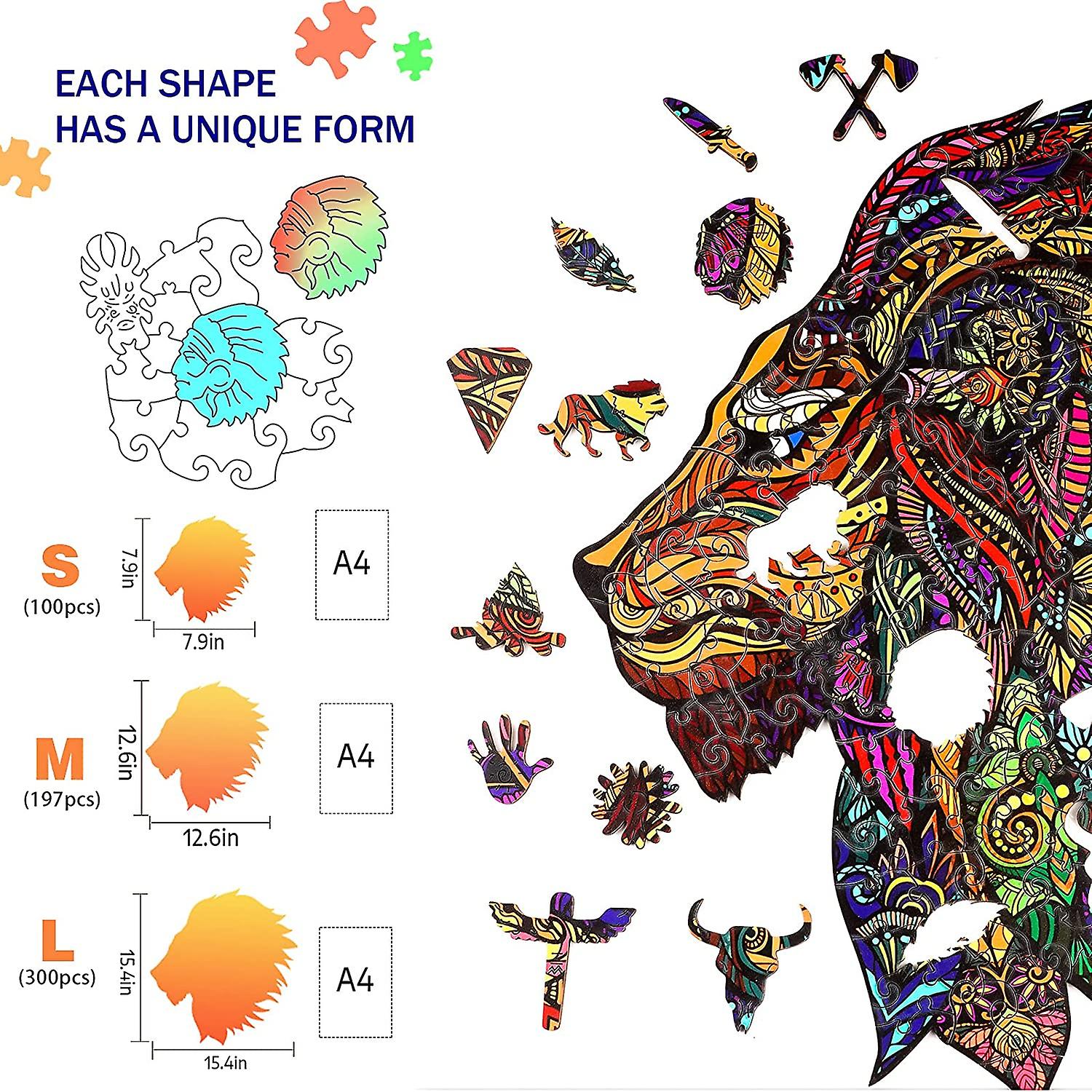 Wooden Jigsaw Puzzles- Lion King Puzzle Unique Shape Animal Wooden Puzzle， Best Gift For Adults And Kids， Family Game Play Collection