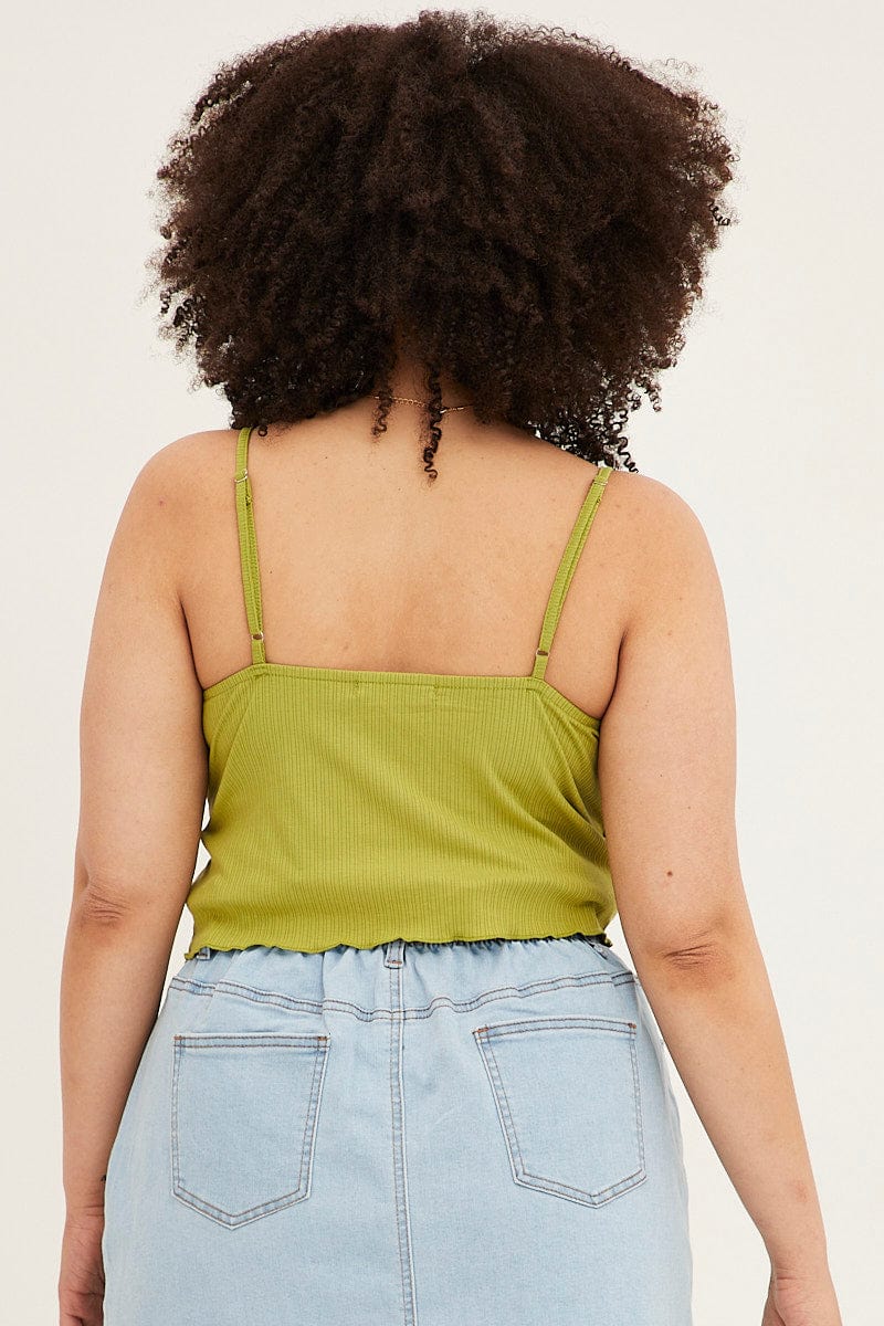 Lime Singlet Top Sleeveless Rib Twist Front Jersey