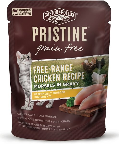 Castor and Pollux PRISTINE Grain-Free Free-Range Chicken Recipe Morsels in Gravy Cat Food Pouches