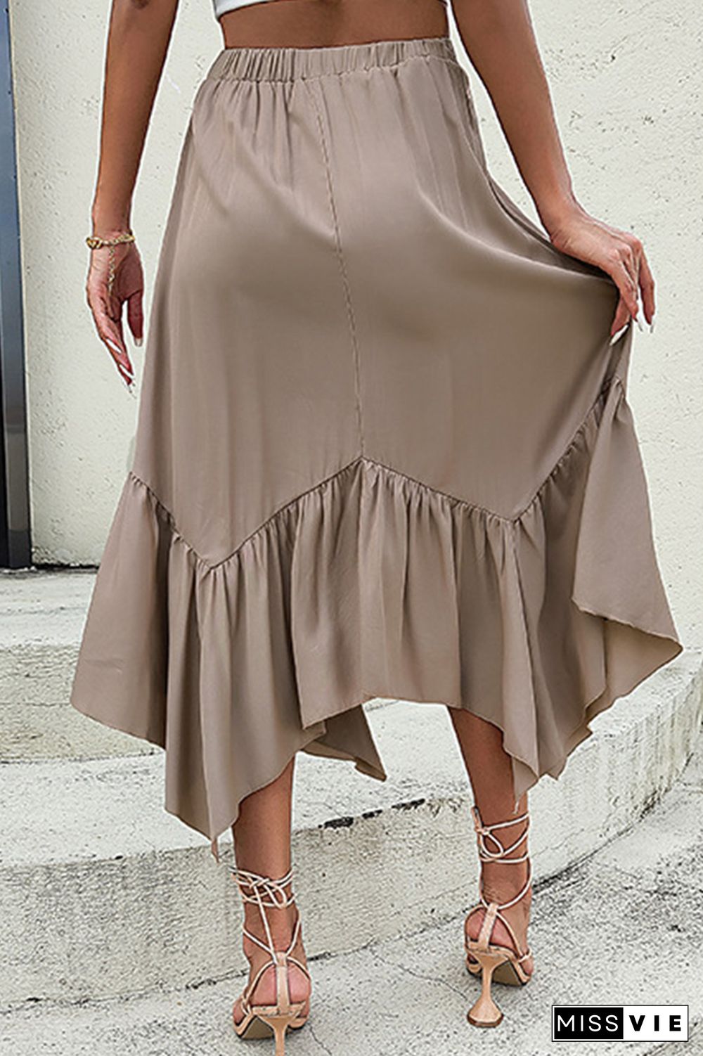 Khaki Irregular Length Ruffles Skirt