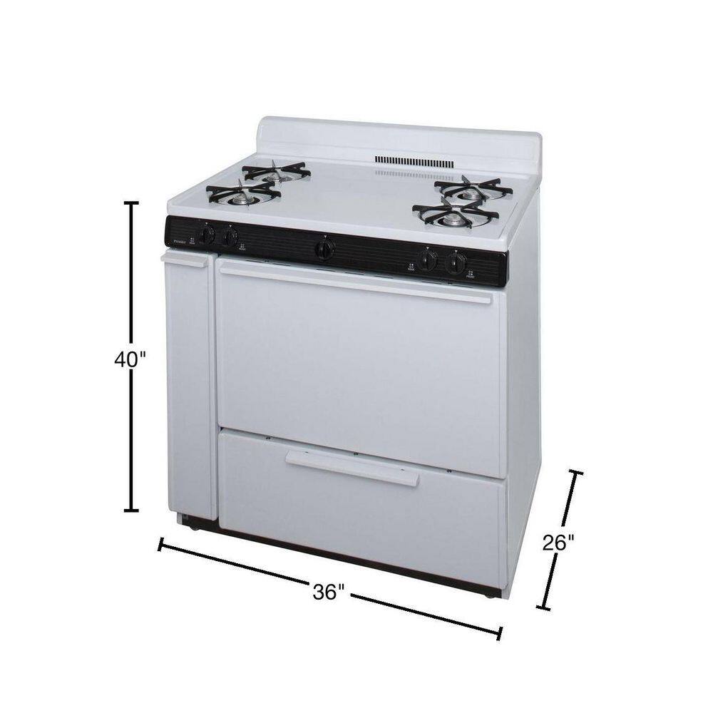 Premier 36 in. 3.91 cu. ft. Battery Spark Ignition Gas Range in White BLK100OP