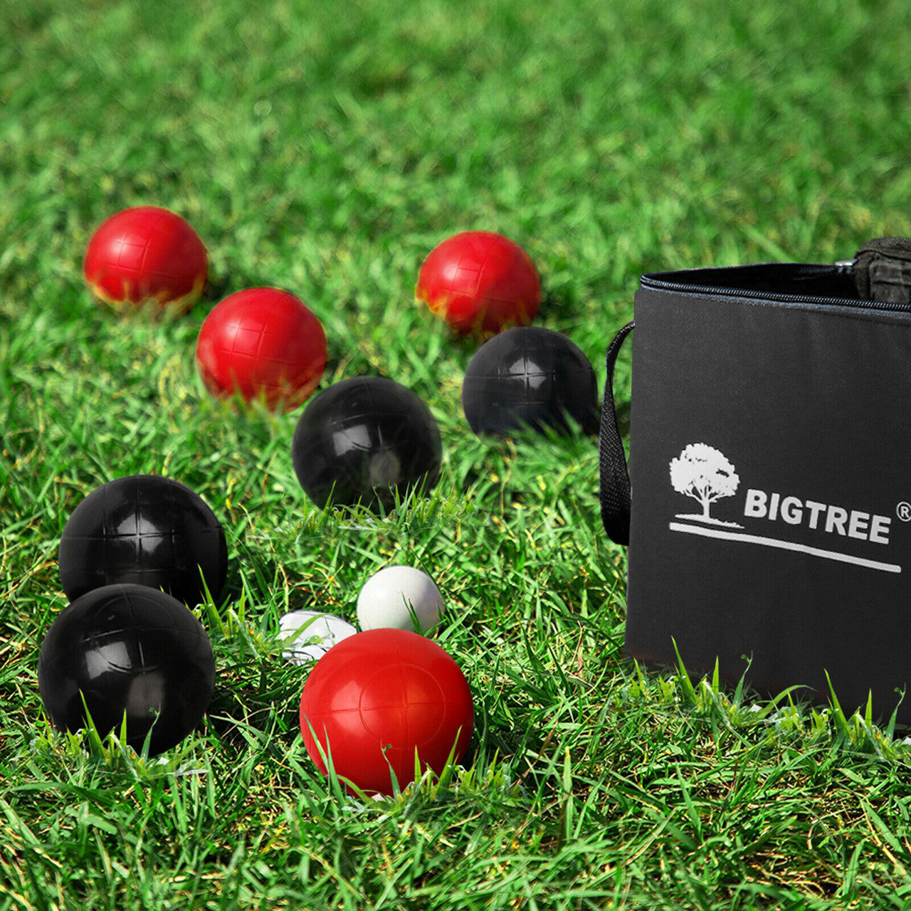 Bocce Ball Set， 3.5in Classic Bocci Ball Set with 8 Resin Bocce Balls/1 Pallino/Nylon Zippered Bag - Outdoor Family Games for Backyard/Lawn/Beach (Red and Black)