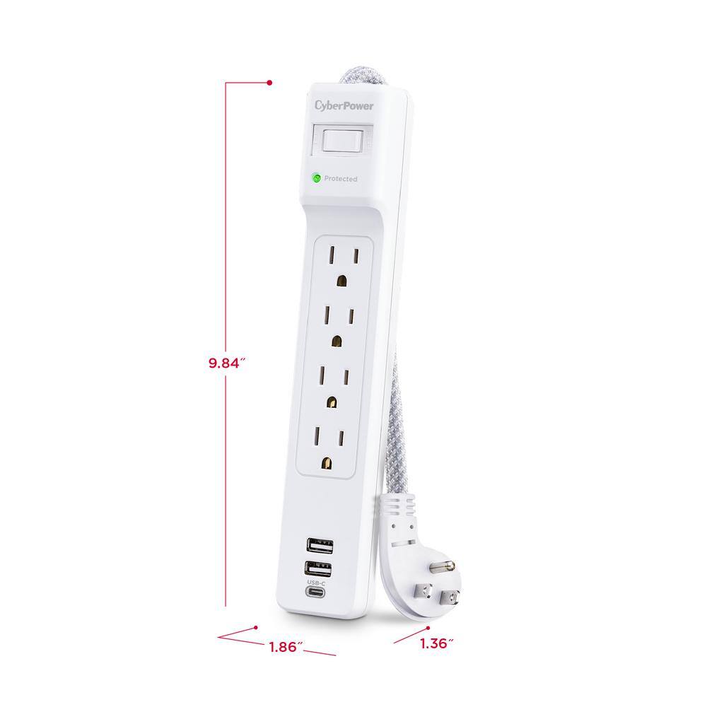 CyberPower 5 ft. 2 USB-A 1 USB-C 1500J 4-Outlet Surge Protector P405UC