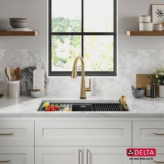 Delta Everest Black Granite Composite 32 in. Single Bowl Undermount Kitchen Sink with Accessories 75B933-33S-BL