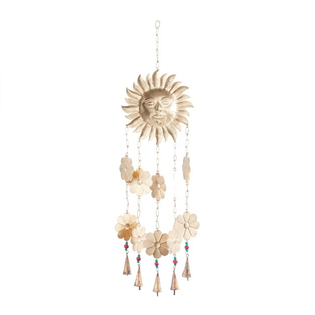 X 11 quot Eclectic Metal Sun And Flowers Windchime Gold blue red Olivia amp May