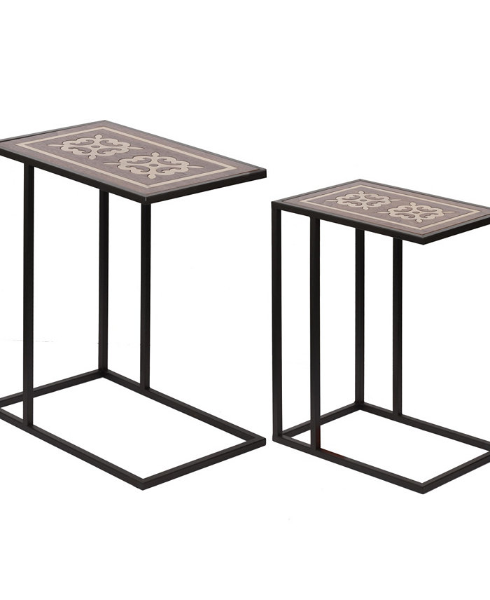 AB Home Raj Brass Inlaid Nesting Tables Set of 2