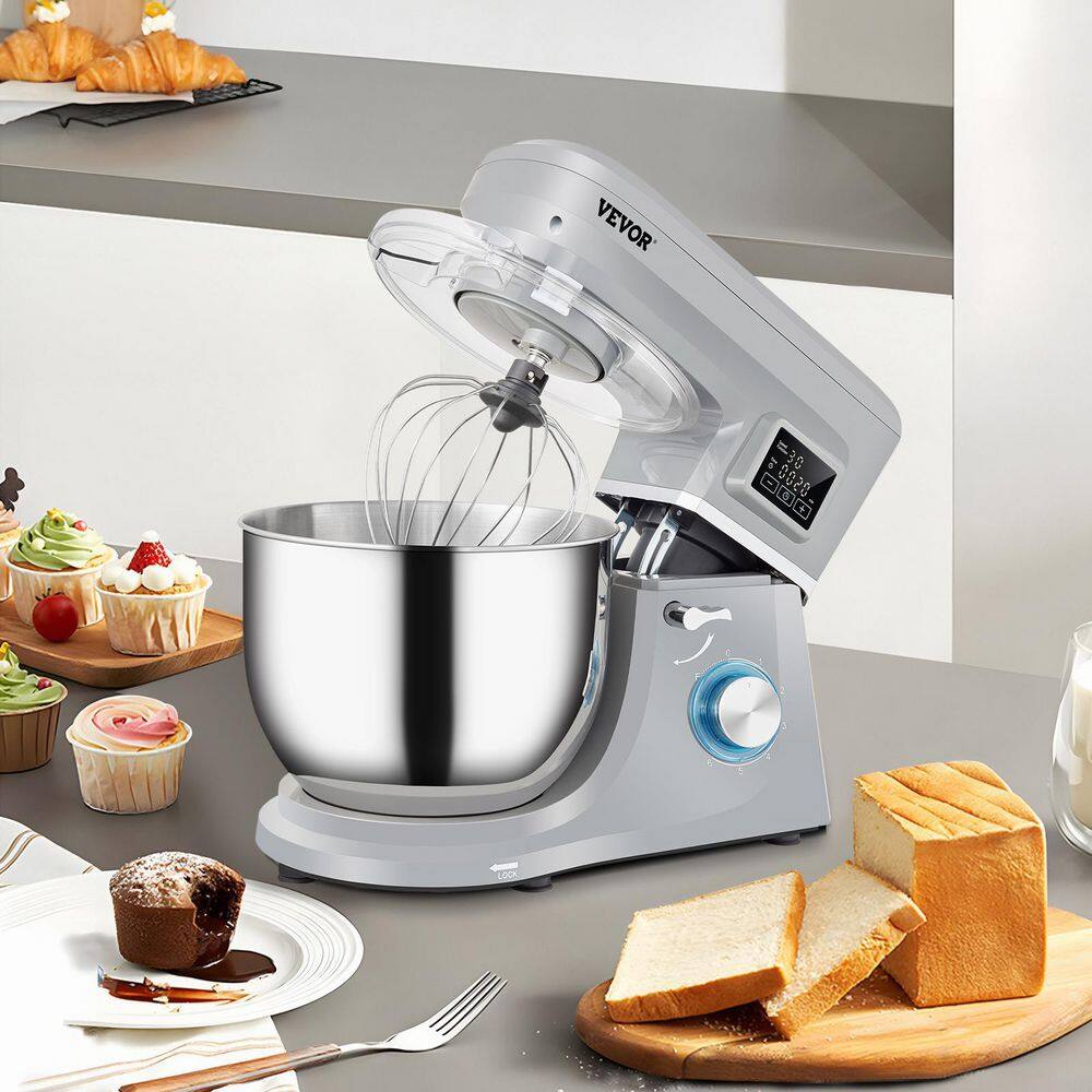 VEVOR Stand Mixer 660W Electric Dough Mixer with 6 Speeds LCD Screen Timing Food Mixer with 7.4 Qt. Stainless Steel Bowl Gray ZRLLSJBJHHDFJRBTRV1